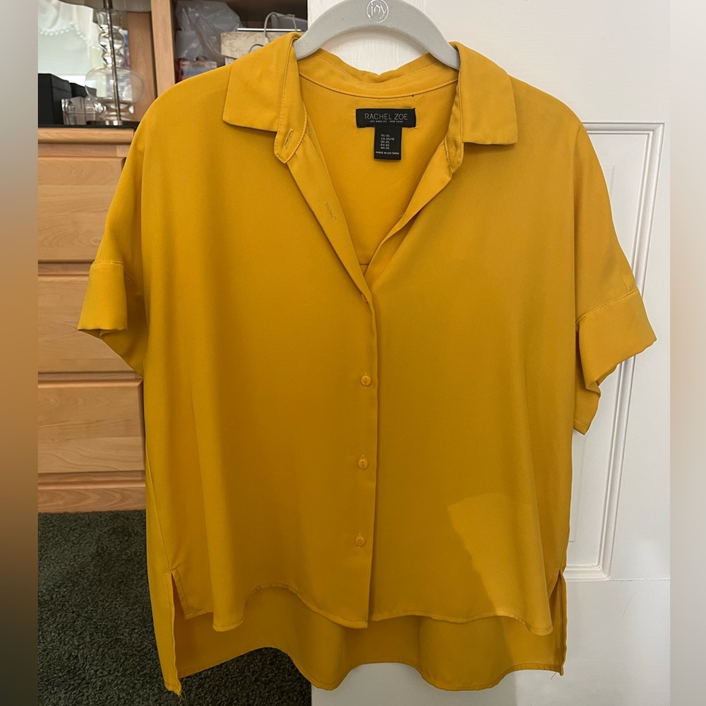 Rachel Zoe Mustard Yellow Button Down Blouse with Notched Collar